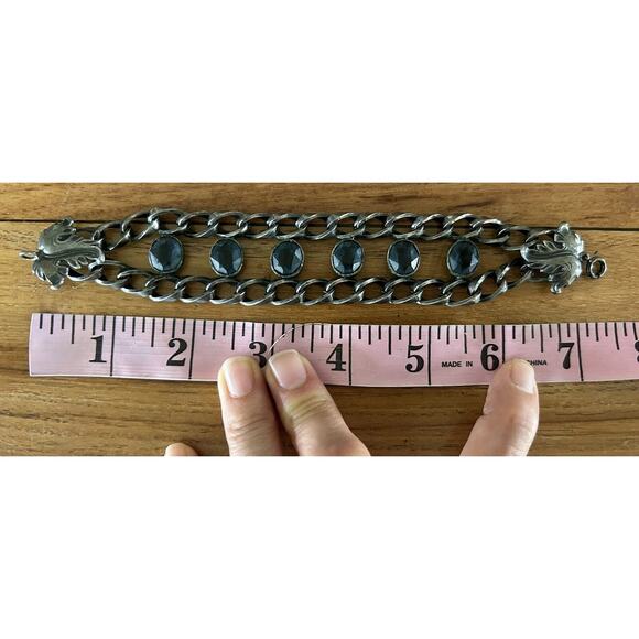 Vintage Joseff Hollywood Statement Bracelet Blue Crystals Antique Silvertone - Picture 11 of 12